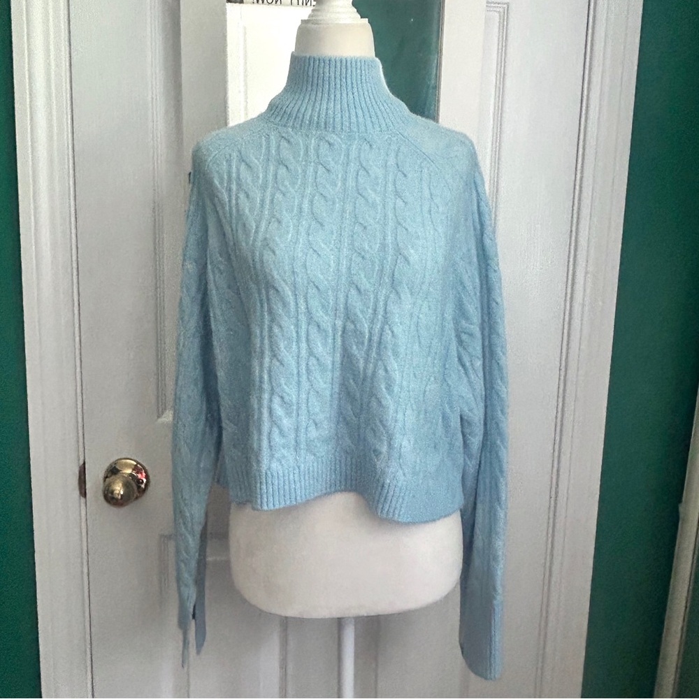 JoyLab Powder Blue Cable Knit Mock Neck Sweater XS NWT
